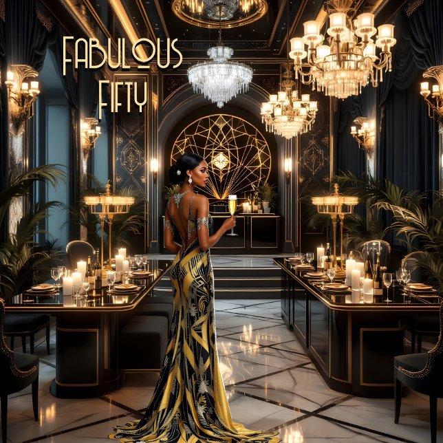 Black Gold Fabulous Art deco Room Ethnic Woman Invitation (Creator Uploaded)