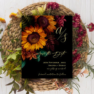 Black & Gold Fall Floral Wedding Save the Date