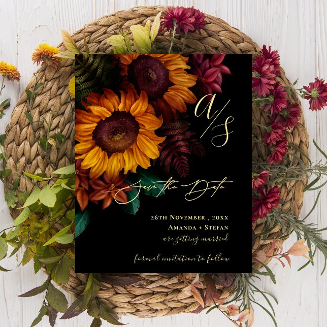 Black & Gold Fall Floral Wedding Save the Date (Black & Gold Fall Floral Wedding Save the Date)