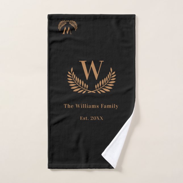 Black gold family monogram initial  hand towel (Hand Towel)