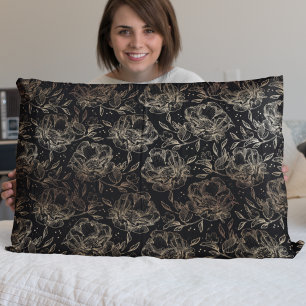 Black Gold Faux Elegant Florals Wedding Gift Pillowcase