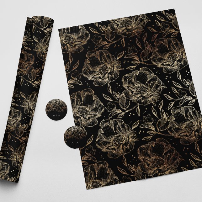 Black Gold Faux Elegant Florals Wedding Gift Wrapping Paper (Creator Uploaded)