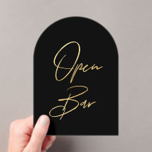 Black & Gold Faux Foil Arch Acrylic Open Bar Sign