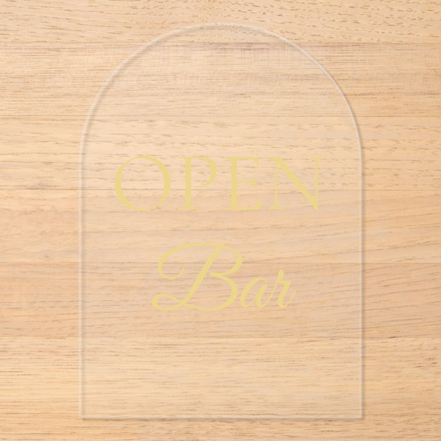 Black & Gold Faux Foil Arch Acrylic Open Bar Sign  Acrylic Invitations (Front)