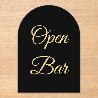 Black & Gold Faux Foil Arch Acrylic Open Bar Sign  Invitations