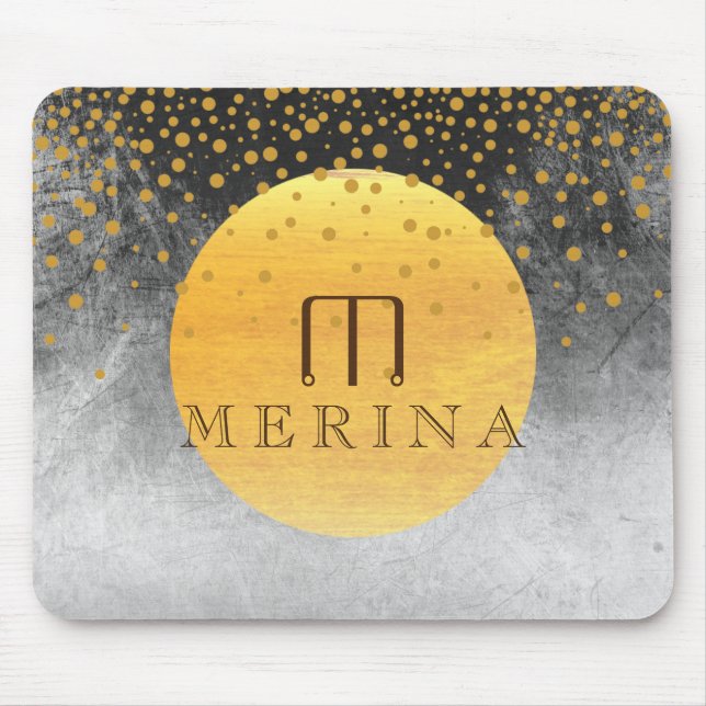 Black Gold Faux Foil Confetti Glitter Moon Mouse Pad (Front)
