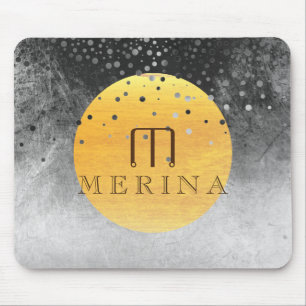 Black Gold Faux Foil Confetti Glitter Moon Mouse Pad