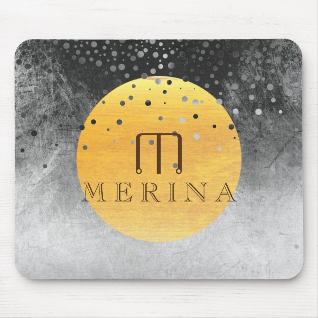 Black Gold Faux Foil Confetti Glitter Moon Mouse Pad (Front)