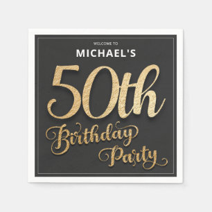 Black Gold Faux Foil Custom Elegant 50th Birthday Napkin