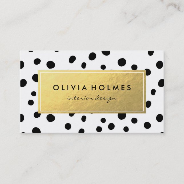 Black & Gold Faux Foil Dot Pattern Business Card (Front)