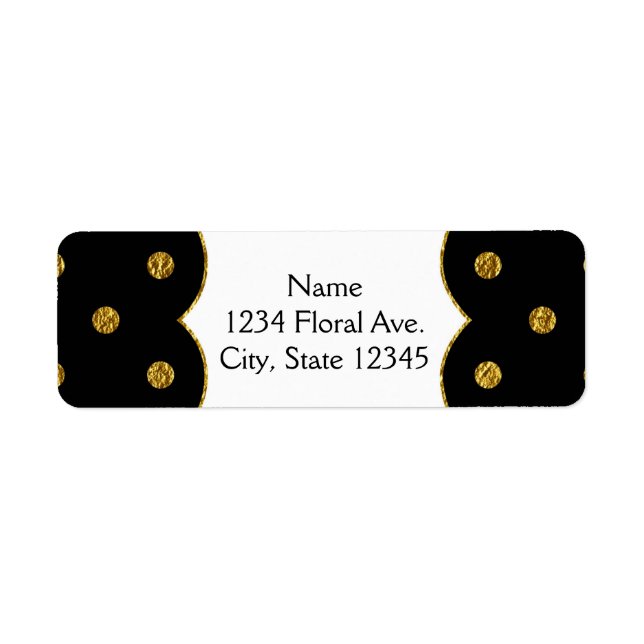 Black & Gold Faux Foil Polka Dots Address Labels (Front)