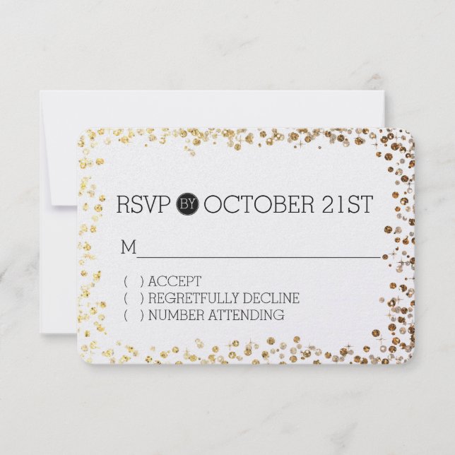 Black Gold Faux Glitter Bokeh RSVP Card (Front)