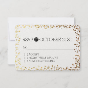 Black Gold Faux Glitter Bokeh RSVP Card