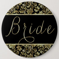 Black, Gold & Faux Glitter Damasks Bride Text