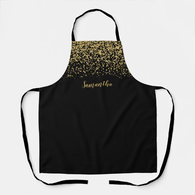 Black Gold Faux Glitter Personalised Apron (Front)