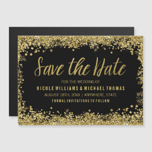 Black Gold Faux Glitter Save the Date Magnetic Invitation