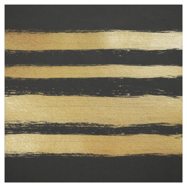 Black gold faux leaf modern brushstrokes stripes fabric (Swatch)