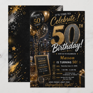 Black Gold Fiftieth Birthday Party Invitation