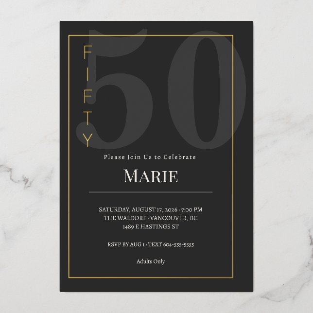 Black & Gold Fifty/50th Birthday Celebration (Front)