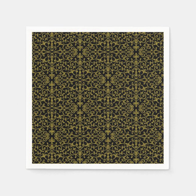 Black & Gold Filigree Napkin (Front)