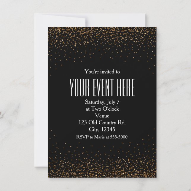Black & Gold Fine Glitter Chic Party Invitations (Front)