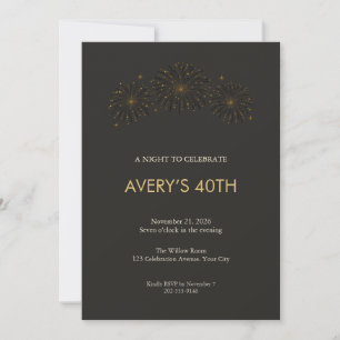 Black Gold Fireworks Birthday Invitation