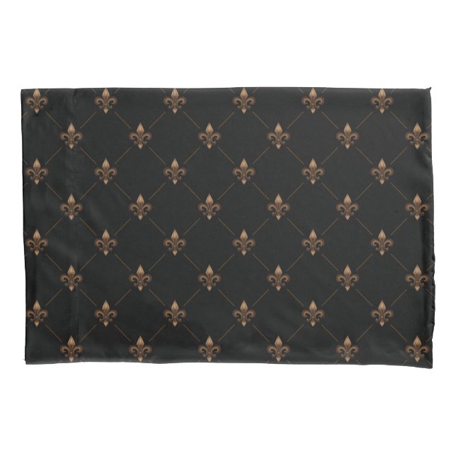 Black Gold Fleur De Lis Elegant Luxury Pattern Pillowcase (Front)