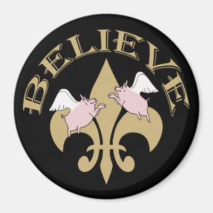 Black Gold Fleur de Lis Flying Pigs Magnet