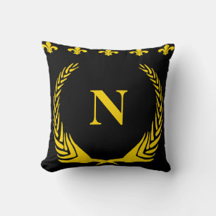 Black & Gold Fleur De Lis  Letters & Numbers Cushion