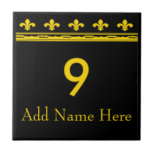 Black & Gold Fleur De Lis Letters & Numbers Tile