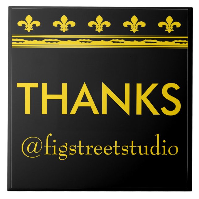 Black & Gold Fleur De Lis  Letters & Numbers Tile (Front)