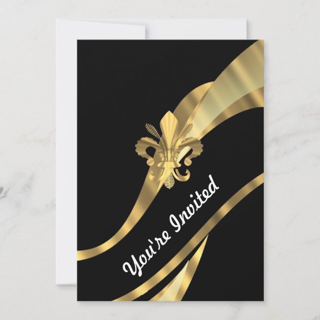 Black & gold fleur de lys invitation (Front)