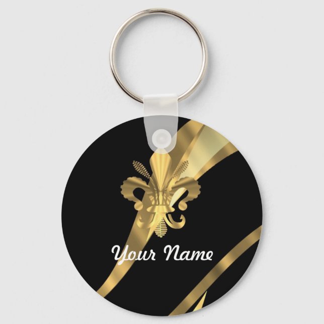 Black & gold fleur de lys key ring (Front)