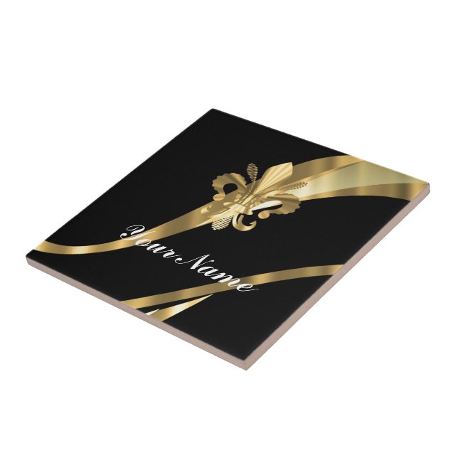 Black & gold fleur de lys tile (Side)