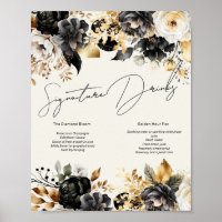 Black Gold Floral 60th Birthday Drinks Poster