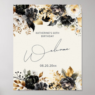 Black Gold Floral 60th Birthday Poster