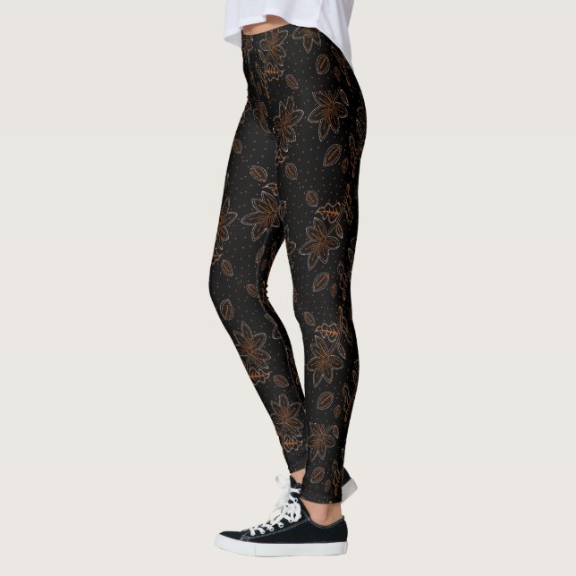 Black & Gold Floral Batik Pattern Leggings (Left)