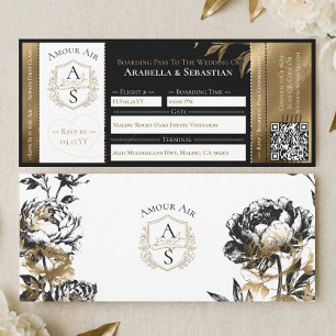 Black Gold Floral Boarding Plane Ticket Wedding Invitation