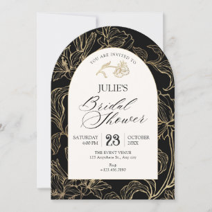Black gold floral bridal shower invitation