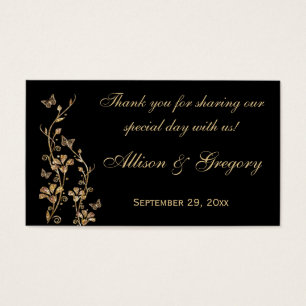 Black, Gold Floral, Butterflies Wedding Favour Tag