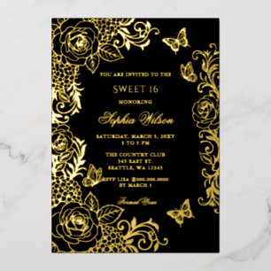Black Gold Floral Butterfly Sweet 16