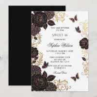 Black Gold Floral Butterfly Sweet 16
