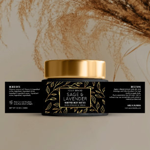 Black & Gold Floral Cosmetic Jar Wraparound Label