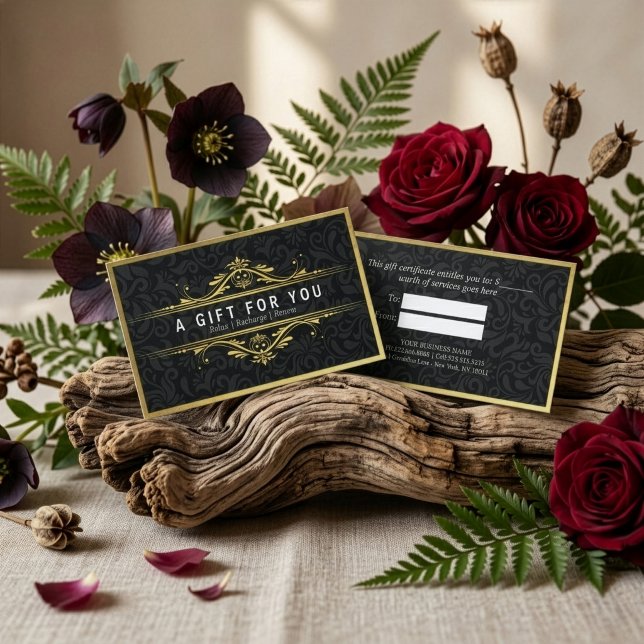 Black & Gold Floral Damask Linen Gift Certificate (Creator Uploaded)