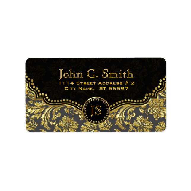 Black & Gold Floral Damasks Pattern 2 Label (Front)