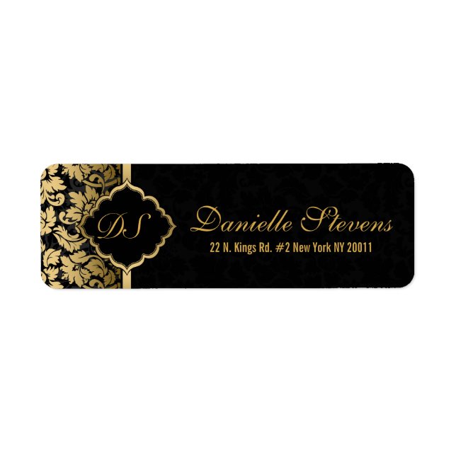 Black & Gold Floral DamasksPattern Label (Front)