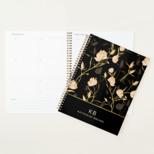 Black Gold Floral Elegance Trendy 2026  planner