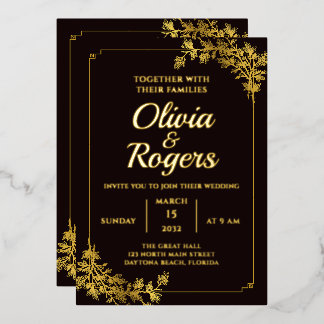 Black Gold Floral Elegant Ornate Vintage Wedding
