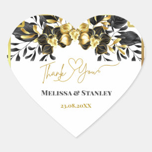 Black Gold Floral Geometric Monogram Back Wedding Heart Sticker