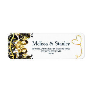 Black Gold Floral Geometric Wedding Return Address